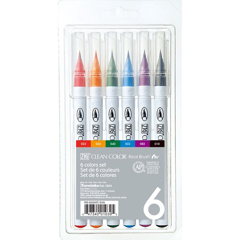 Akvarellpenn Clean Color Real Brush 6-sett ZIG
