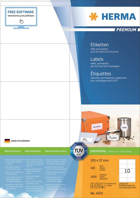 Hovedbilde Etiketter Premium A4 105x57mm (1000) Herma