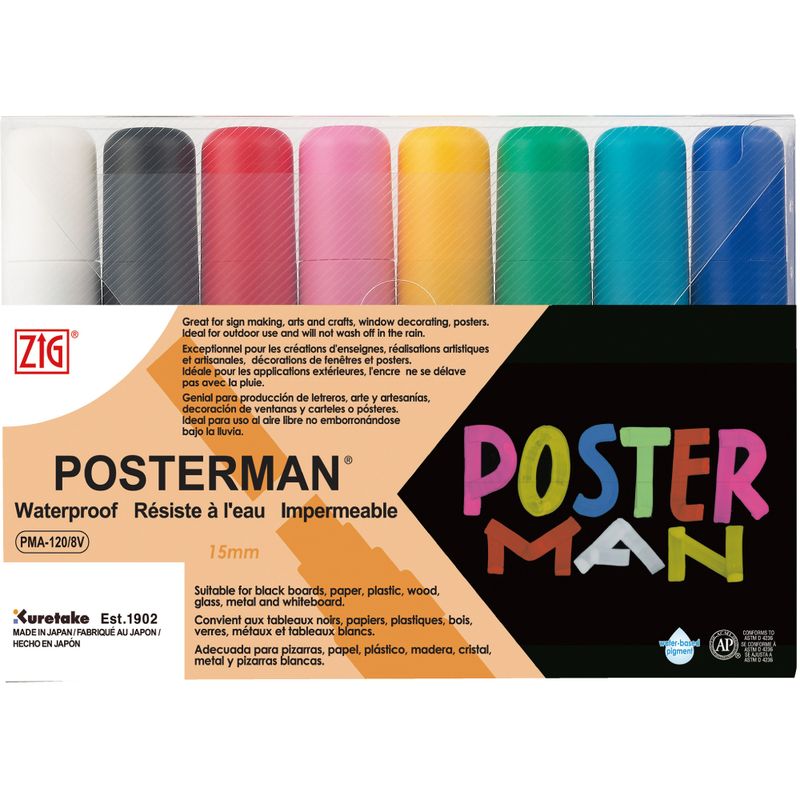 Posterman tusj 15mm assortert 8 stk