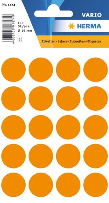 Hovedbilde Etiketter  Ø 19 mm orange Herma 1000 stk.