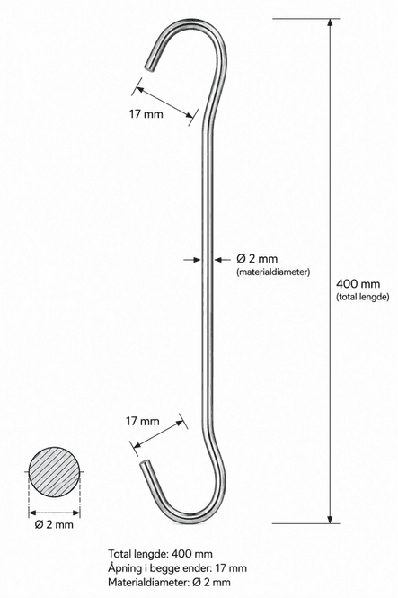Hovedbilde C-krok i metall 400 mm – 50 stk