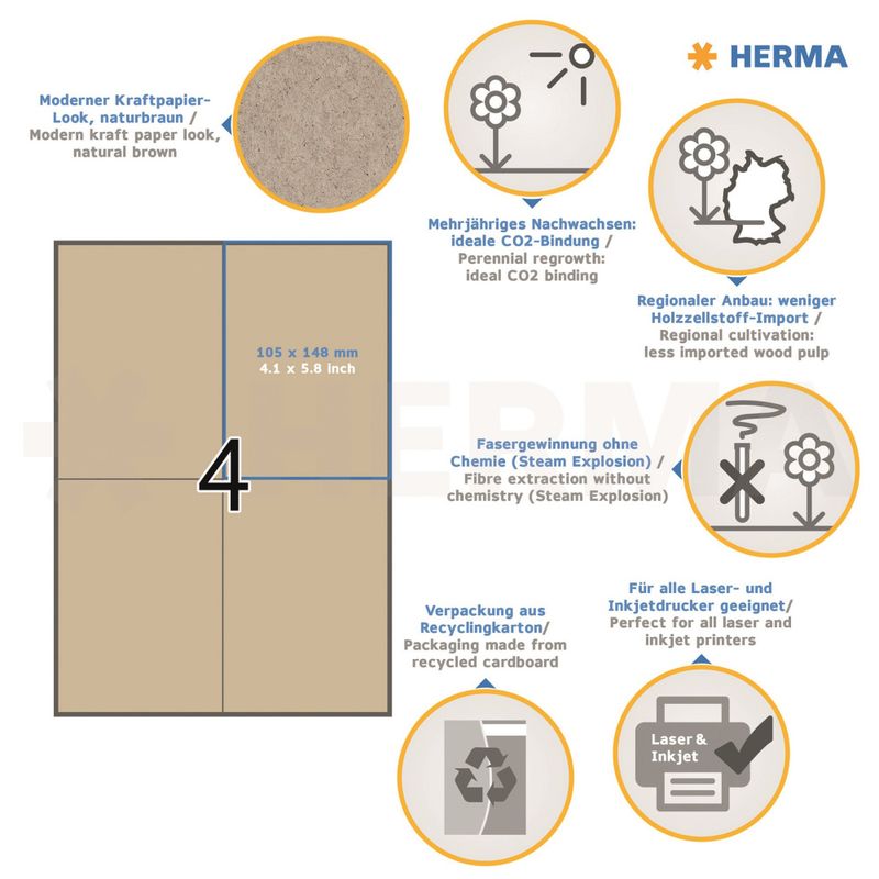 Etikett 105x148 kraftpapir (80) Herma