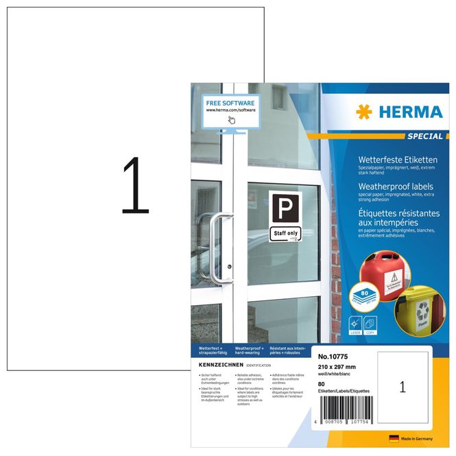 Hovedbilde Etiketter Utendørs A4 210x297 Hvit (80) Herma