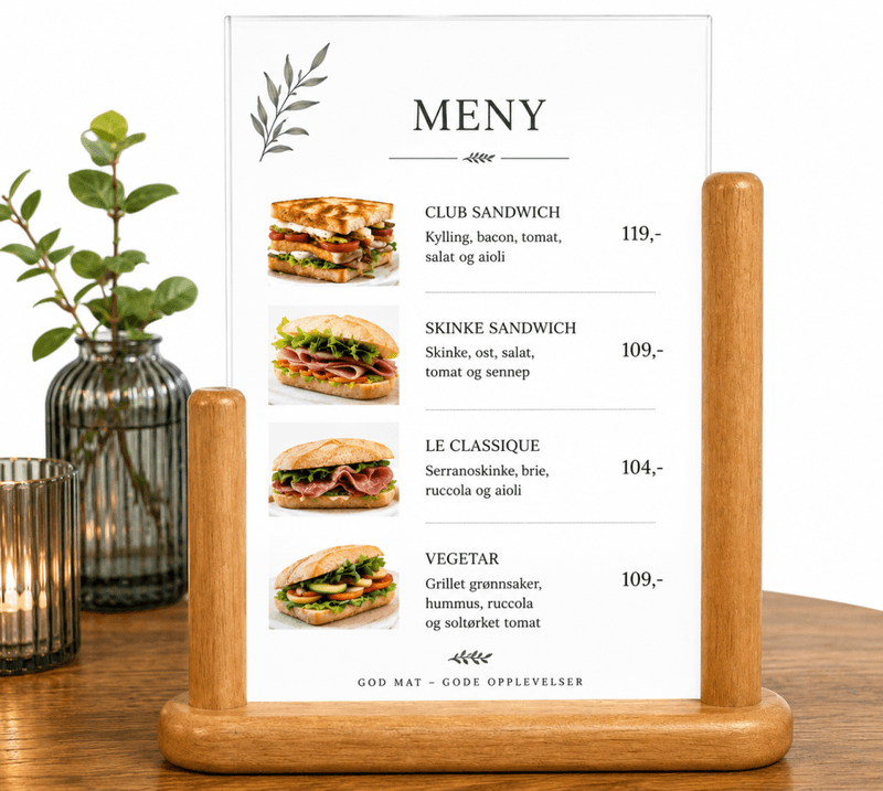 Borddisplay i tre A4 – tosidig menyholder