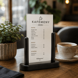 Borddisplay sort A6 – tosidig menyholder