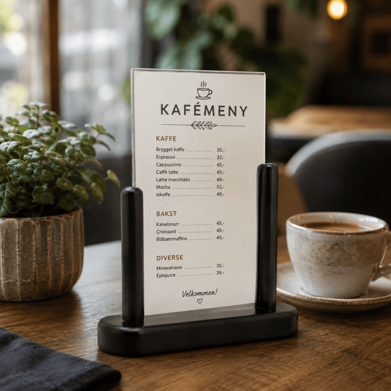 Borddisplay sort A6 – tosidig menyholder