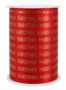 Gavebånd rød metall Merry Christmas 10mm x 250 meter